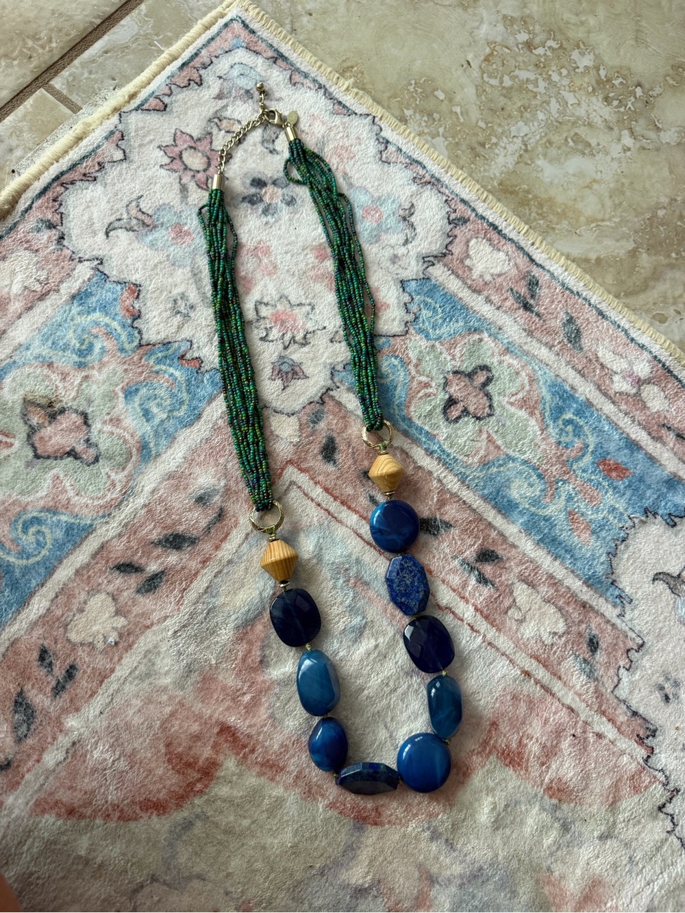 Blue Bead Multi-Strand Statement Necklace